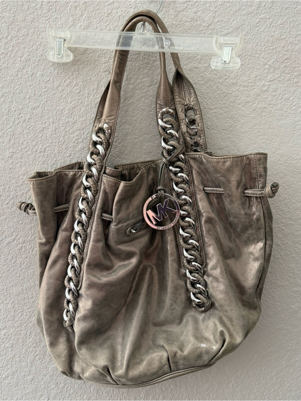 Michael Kors Metallic Taupe Chain-Handle Shoulder Tote